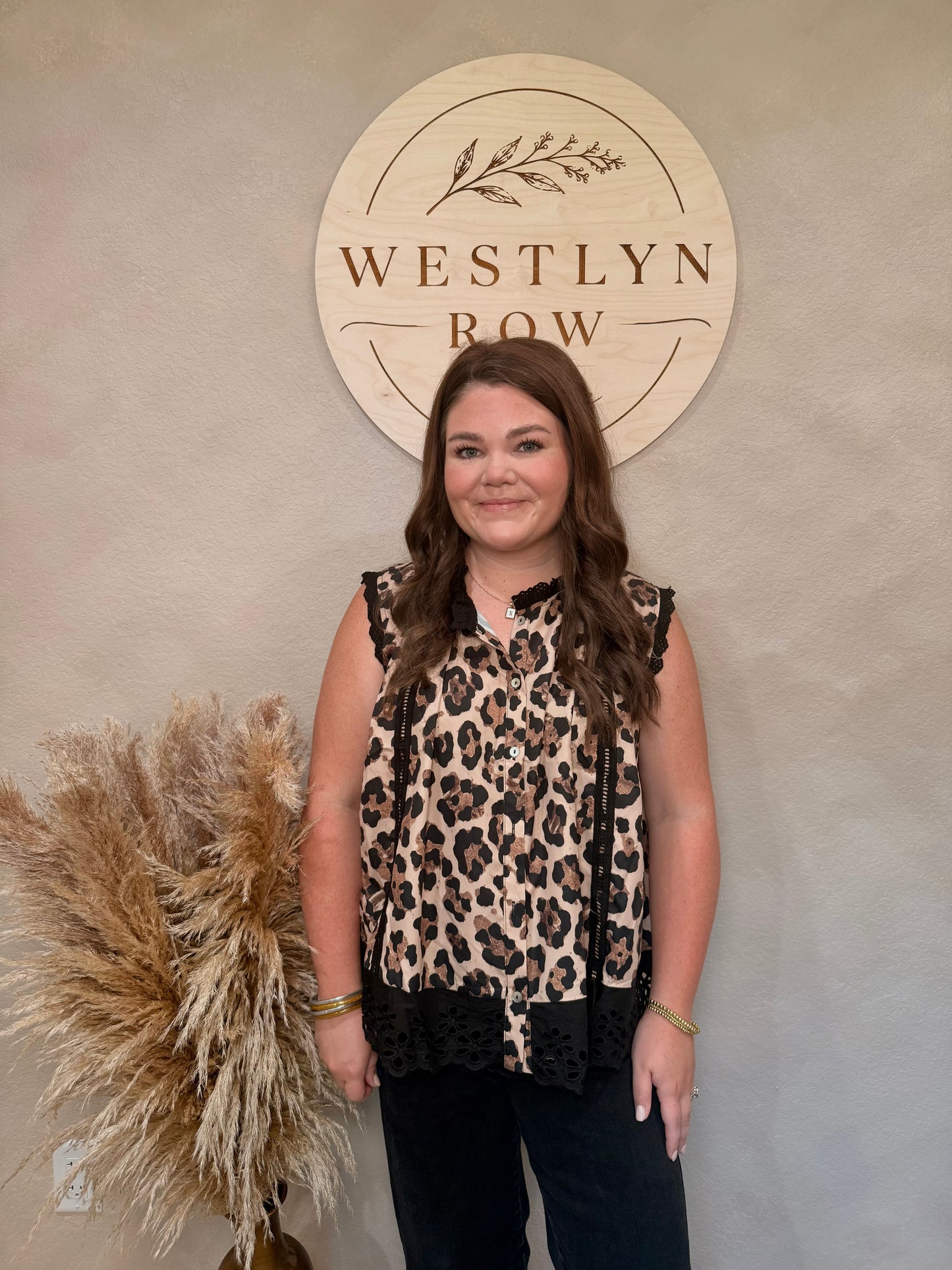 Savannah Leopard Lace Trim Blouse