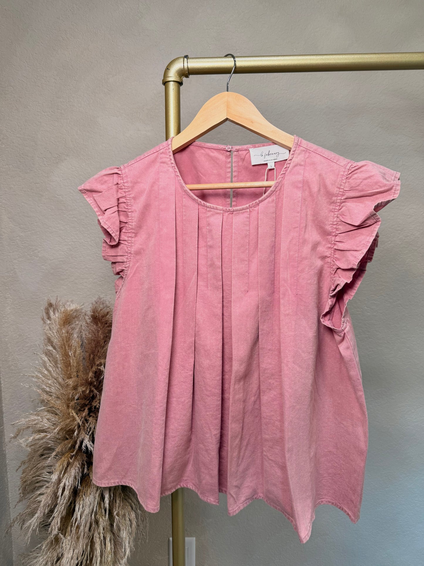 Dusty Rose Ruffle Sleeve Blouse