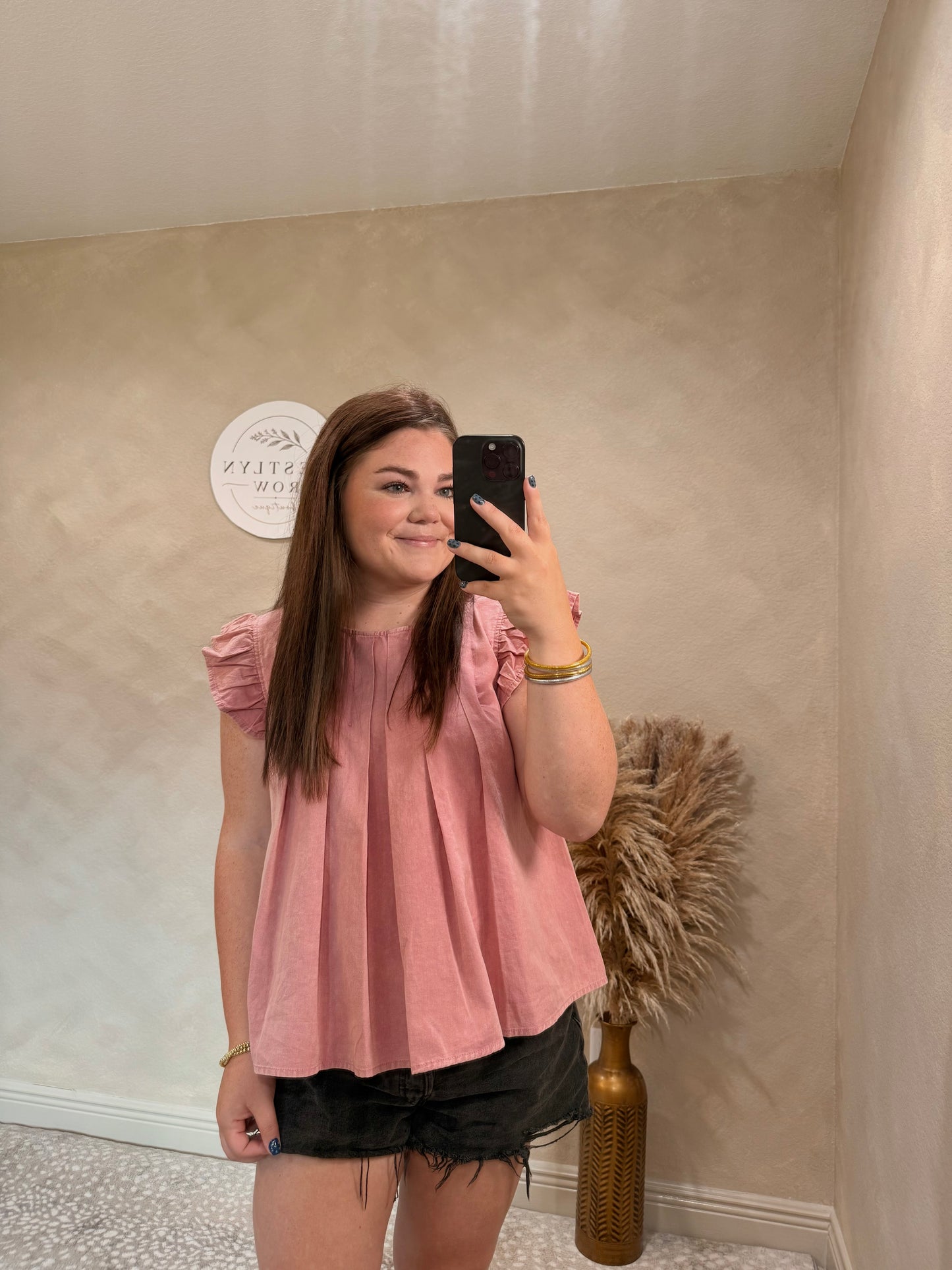 Dusty Rose Ruffle Sleeve Blouse