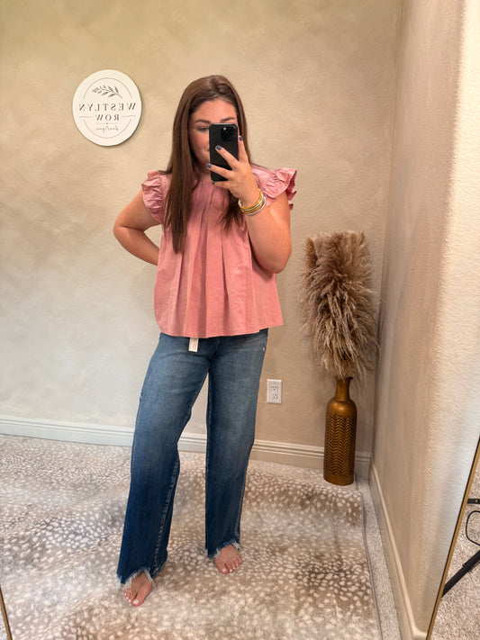 High Rise Raw Hem Wide Leg Jeans
