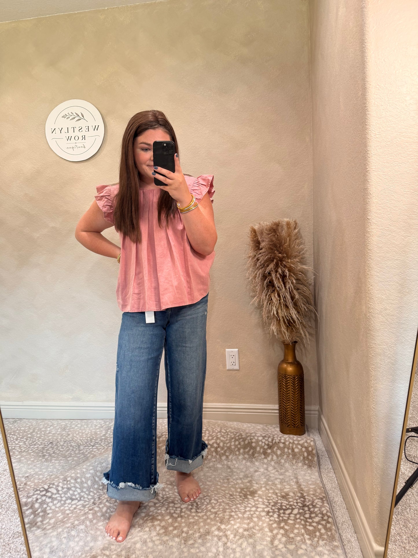 Dusty Rose Ruffle Sleeve Blouse