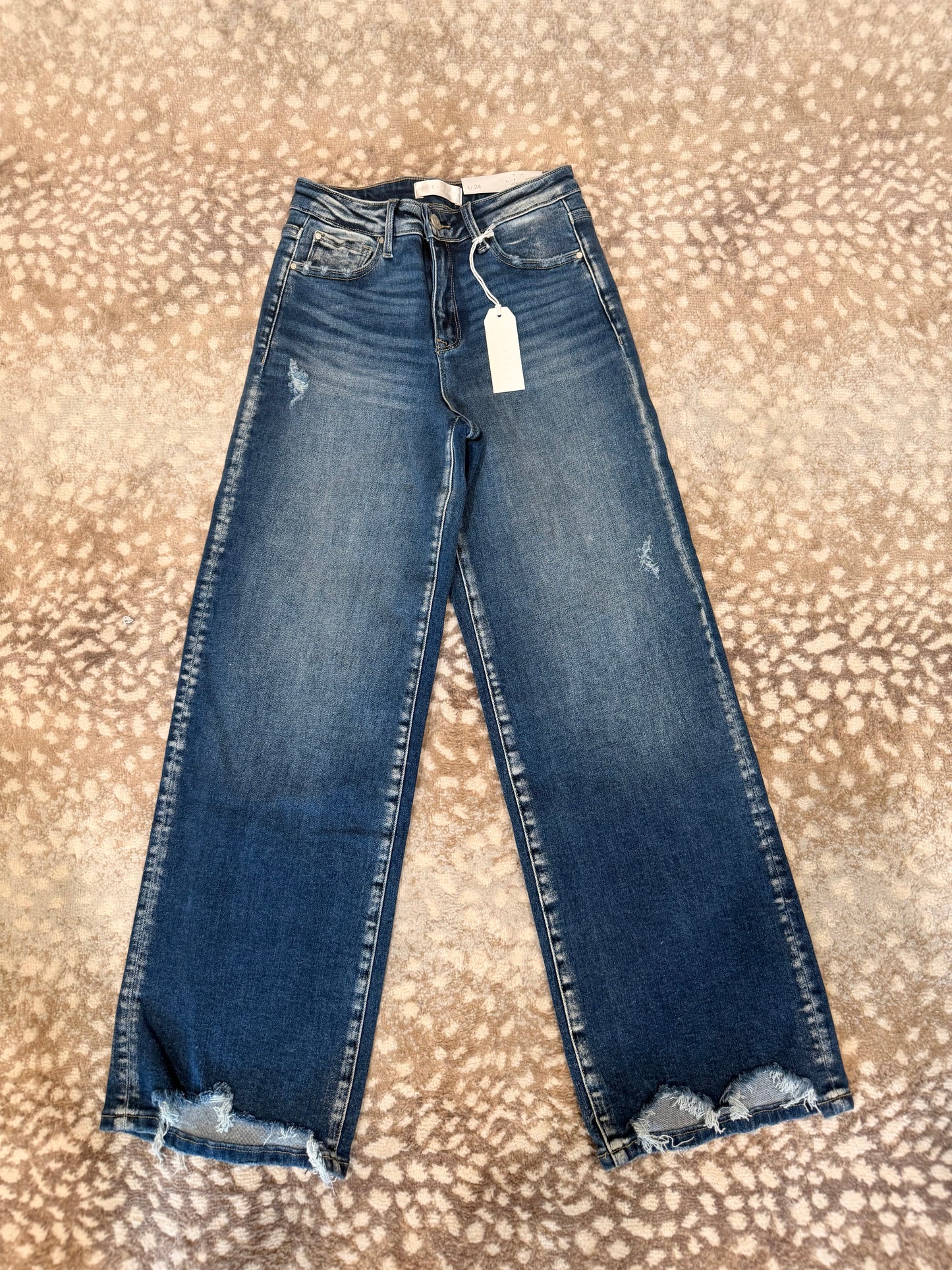 High Rise Raw Hem Wide Leg Jeans