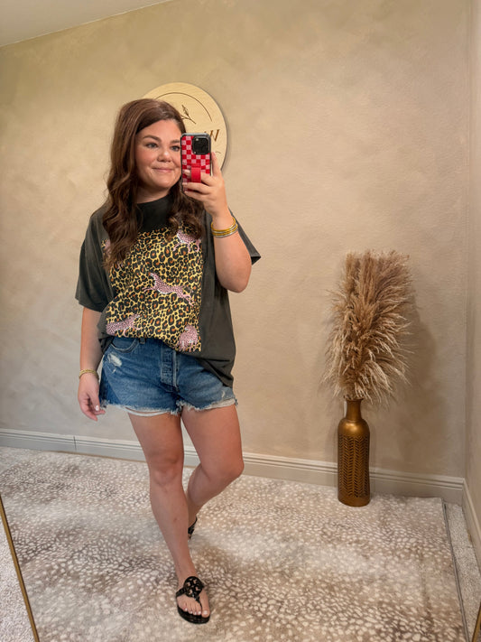 Oversized Pink Cheetah Graphic Tee