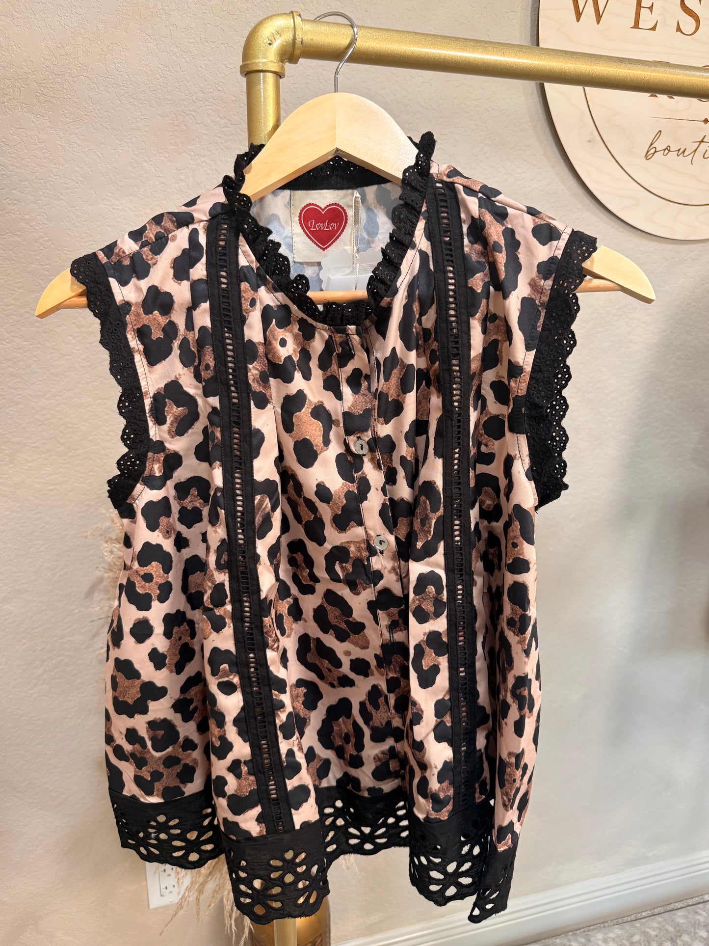 Savannah Leopard Lace Trim Blouse